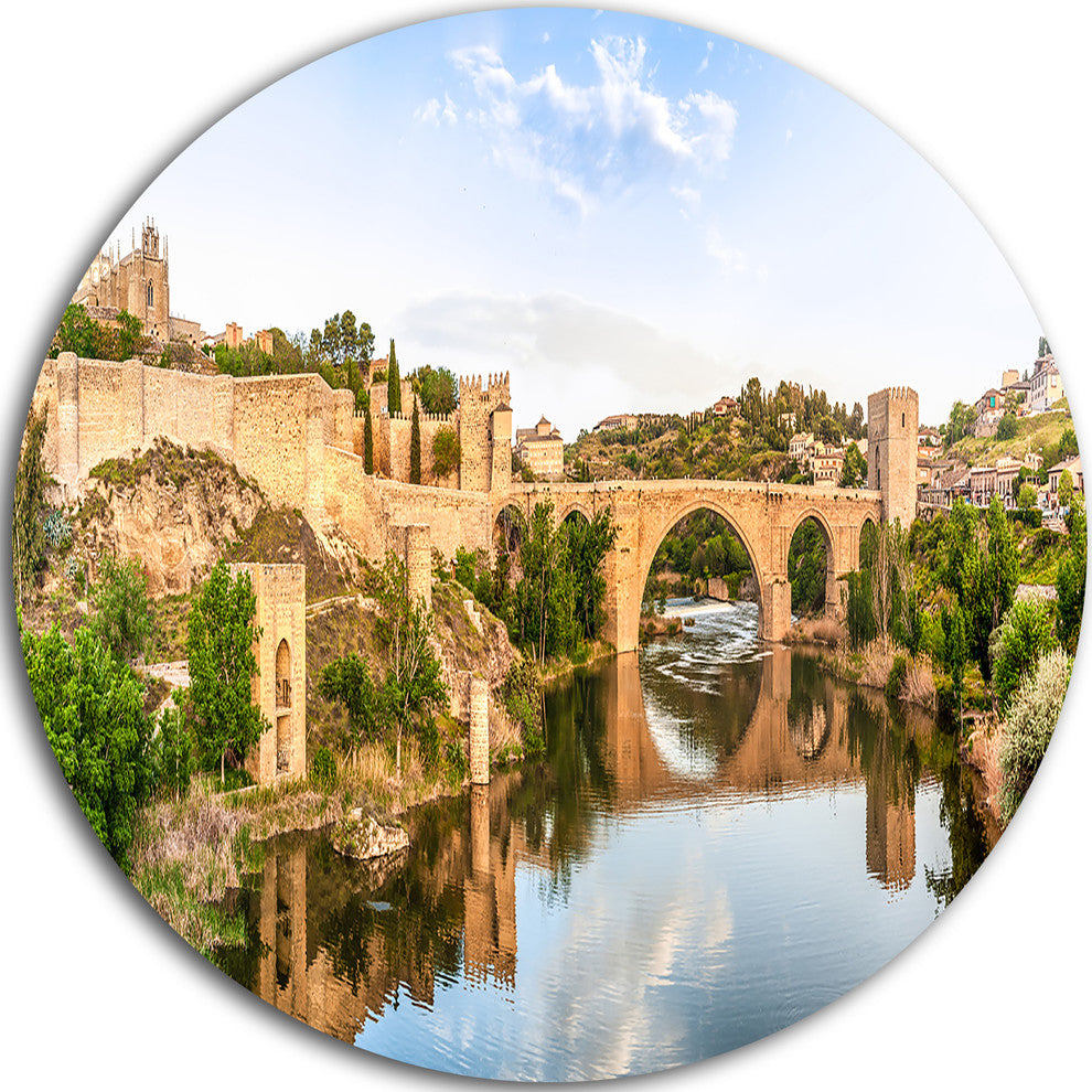 Toledo Bridge In Spain Landscape, Photo Disc Metal Wall Art, 23"