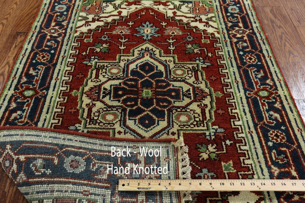 Heriz Hand Knotted Area Rug, Red, 3'2"x5'1"
