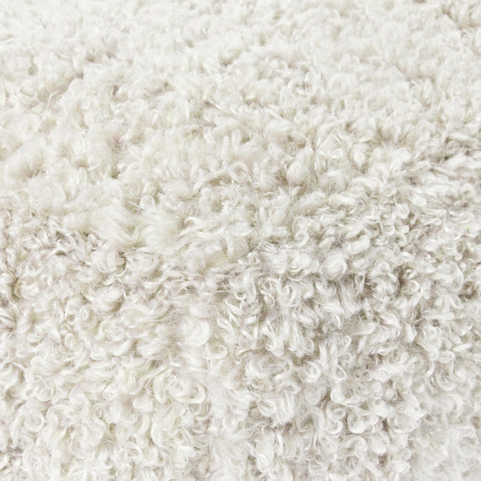 Carters 18" Faux Wool Shearling Ivory Floor Cushion Pouf