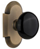 Single Cottage Plate With Black Porcelain Knob, Antique Brass
