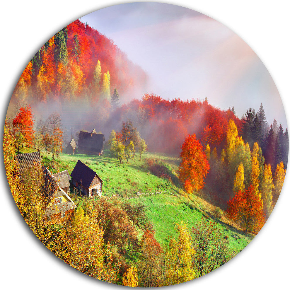 Colorful Mountain Village, Landscape Photo Round Wall Art, 36"