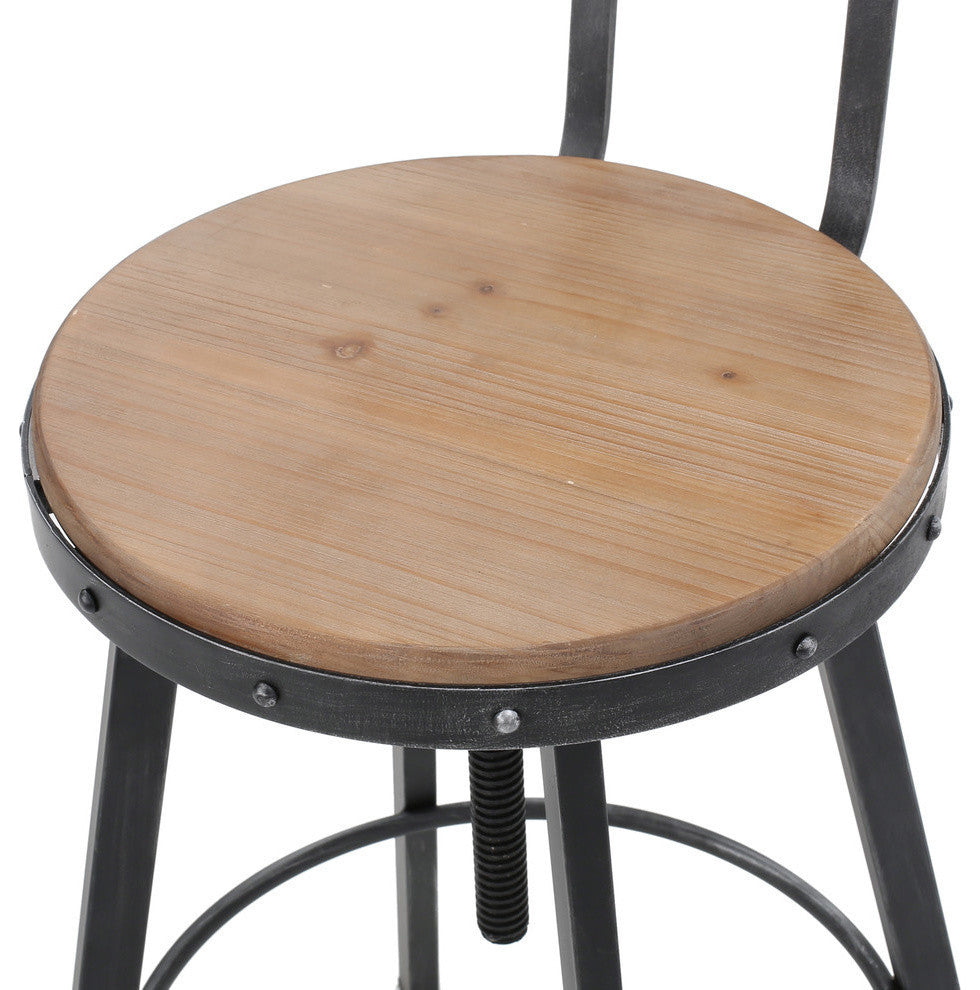 GDF Studio Poe Anique Finish Firwood Height Adjustable Bar Stool