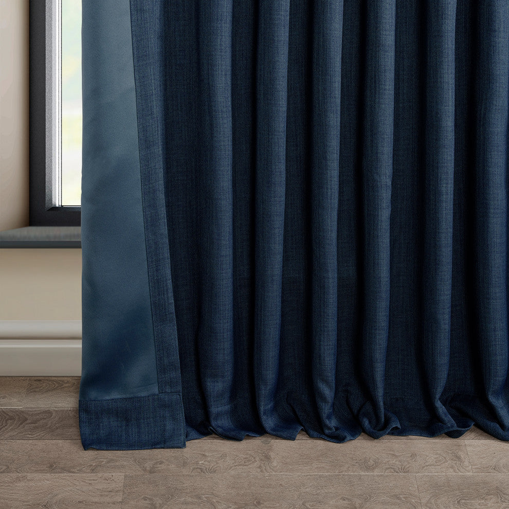 Faux Linen Extra Wide Room Darkening Curtain Single Panel, Indigo, 100"x120"