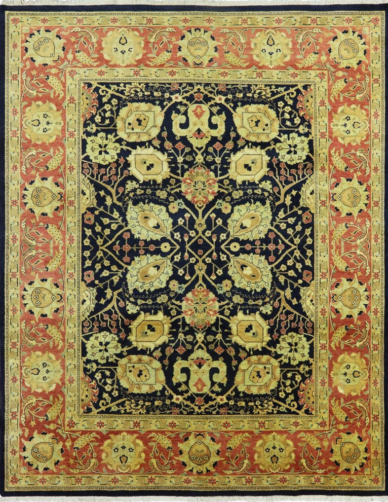 8'x10' Peshawar Navy Blue Oriental Hand Knotted Rug, W2528