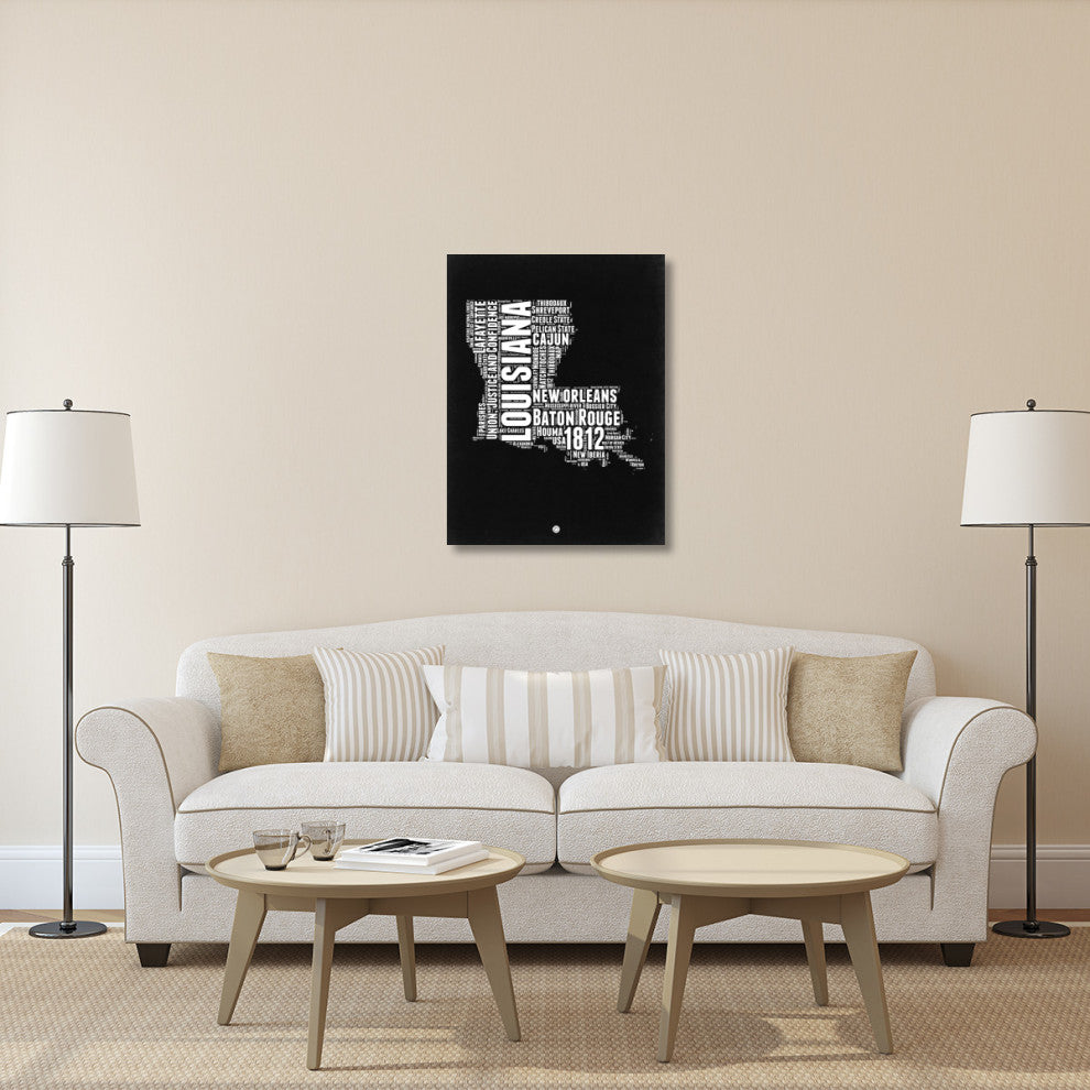 "Louisiana Black and White Map" Fine Art Print