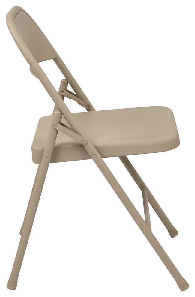 Folding Chair With Metal Seat and Back, Tan