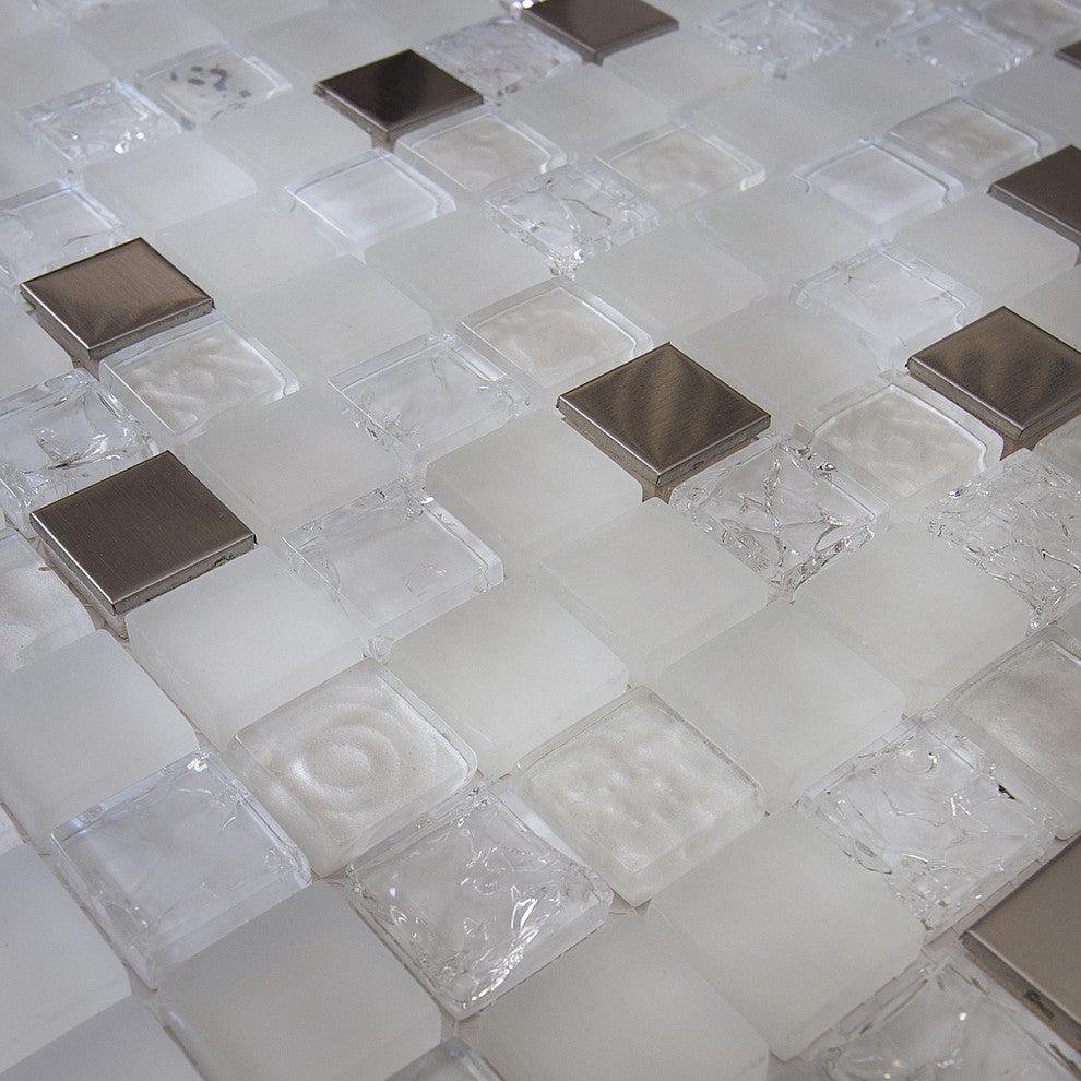 12"x12" Glass and Metal Mosaic Tile, Diana, Square, Set of 50