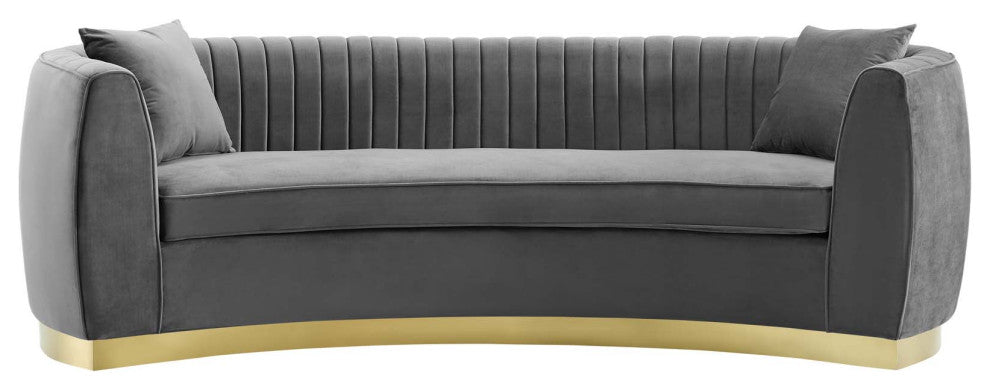 Enthusiastic Vertical Channel Tufted Curved Performance Velvet Sofa Gray