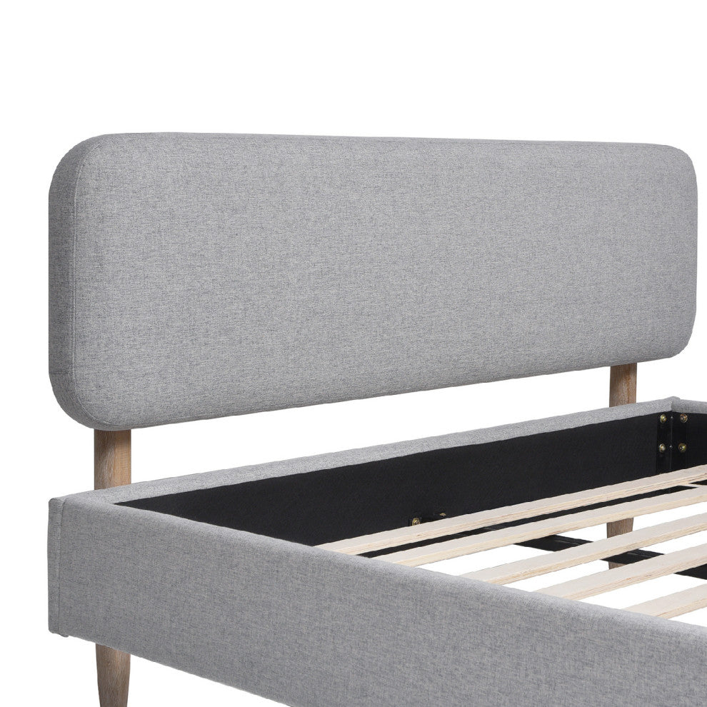 Diego Low Upholstered Platform Bed, Light Gray Polyester, Queen