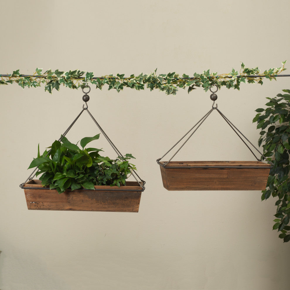 Set of 2, Wood and Metal Planters