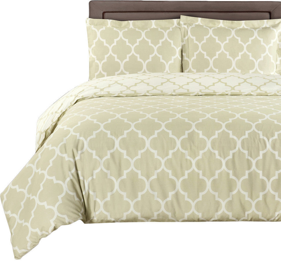Meridian 100% Cotton Duvet Cover Set, Beige and Ivory, Full/Queen