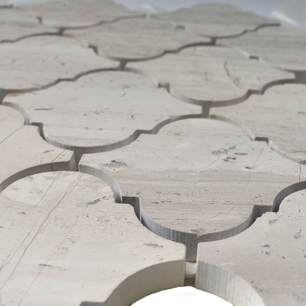 12"x10.5" Marble Mosaic Tile, LanternCollection, White Oak, Arabesque, Polished