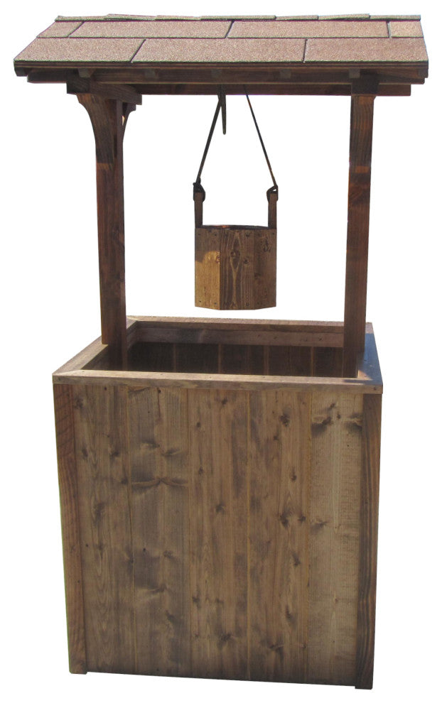 SamsGazebos Wishing Well Style Wood Planter with Composite Shingle Roof 4-1/2 ft
