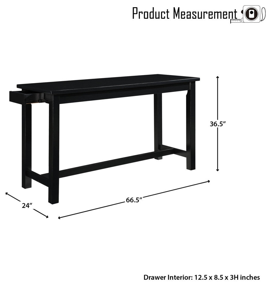 4 Pieces Pub Set, Cushioned Stools & Large Table With Charging Station, Black