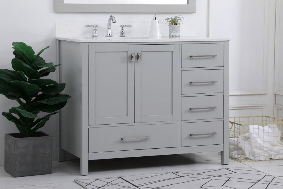 Iris 42" Single Bathroom Vanity, Gray With Backsplash