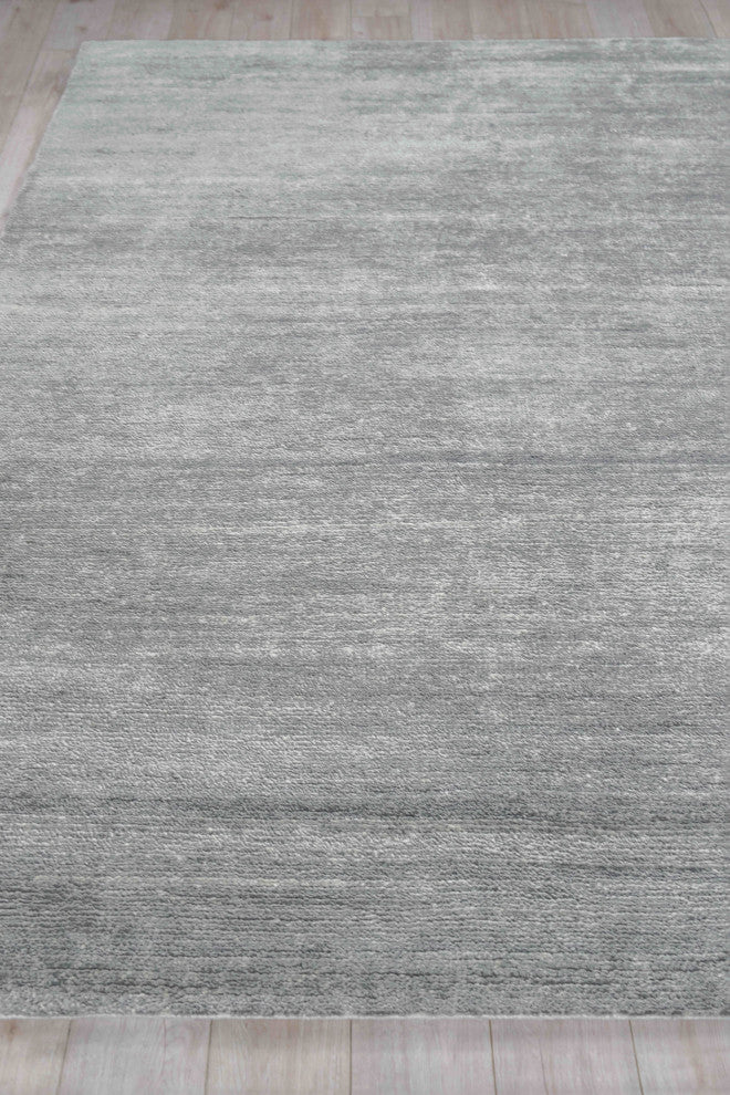 Plush Hand-Knotted Bamboo Silk/New Zealand Wool Dark Silver Area Rug, 2'x3'