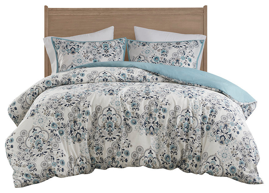 Madison Park Brielle 3 Piece Floral Printed Cotton Duvet Cover Set