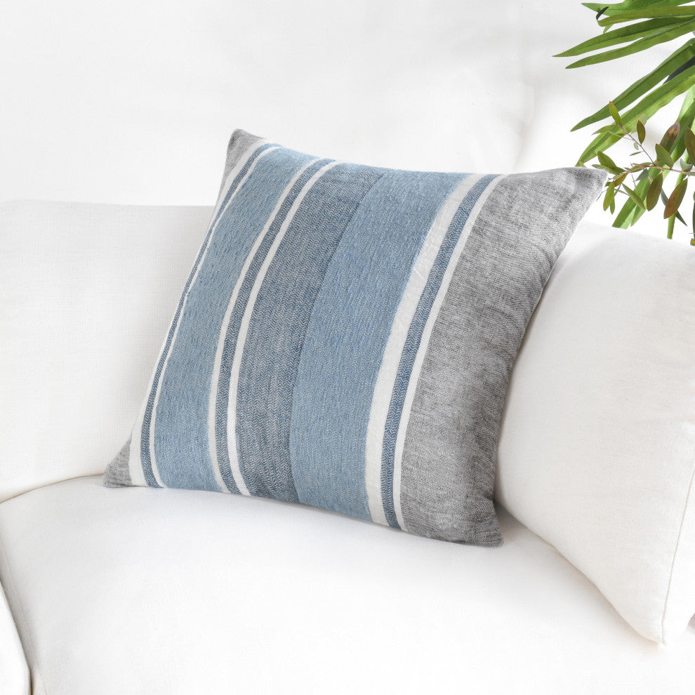 Lima Linen Fabric Capri Blue Throw Pillow, 22x22
