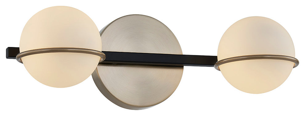 Fusion-Centric 2-Light Bath Bar Matte Black/Brass Finish Opal Glass