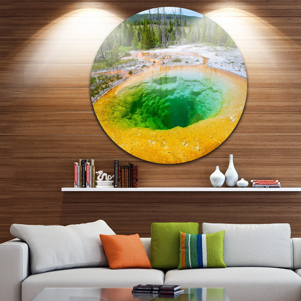 Bright Morning Glory Pool, Landscape Photo Round Wall Art, 23"