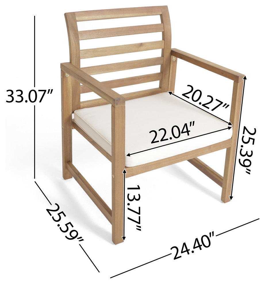 Emilano Outdoor Acacia Wood Club Chair with Water Resistant Cushions, Set of 2