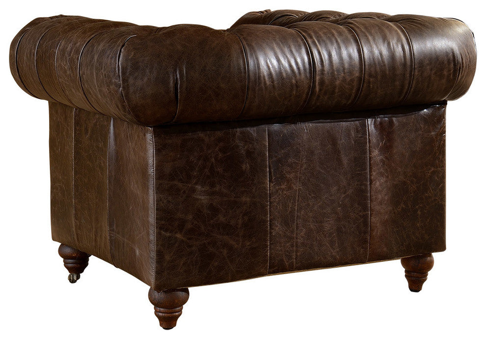 Leather Chesterfield Arm Chair, Dark Brown