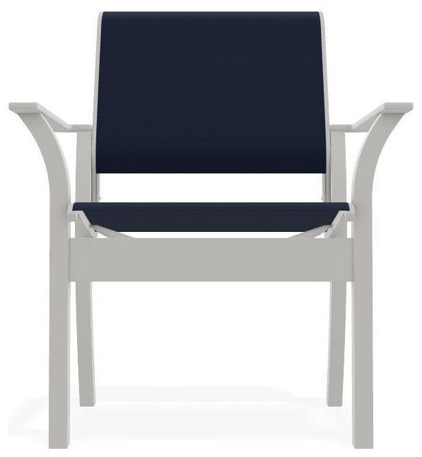 Leeward Sling Stackable Outdoor Dining Chair, Navy/Snow