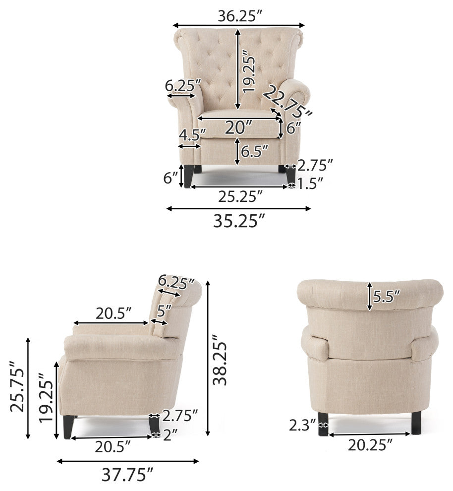 GDF Studio Solvang Indoor Tufed Fabric Club Chair