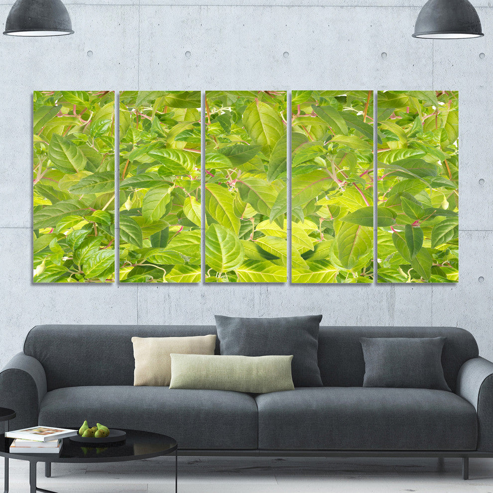 Bright Fuchsia Green Foliage, Floral Canvas Art Print, 60"x28", 5 Panels
