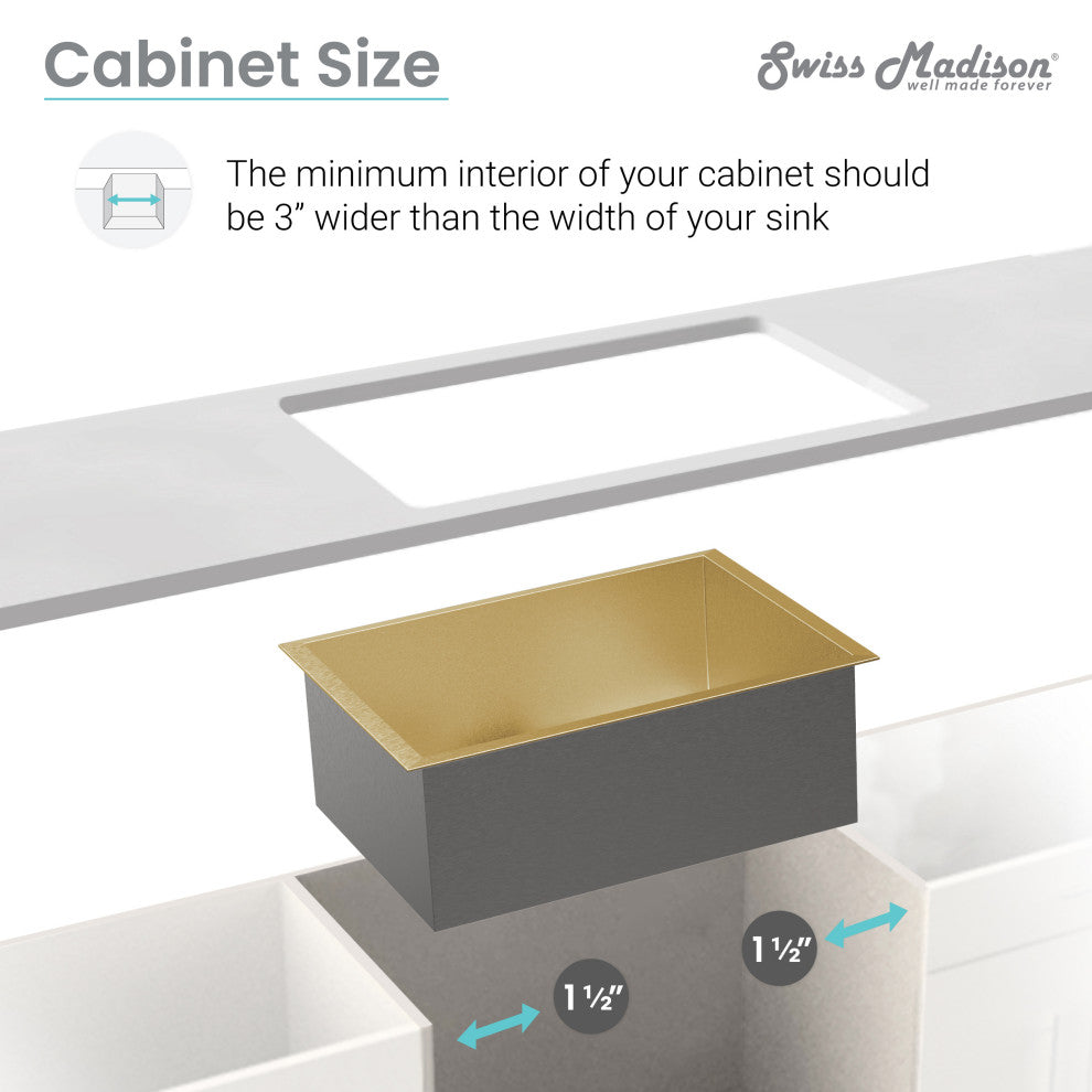 Tourner 26"x18" Stainless Steel, Single Basin, Undermount Sink, Gold