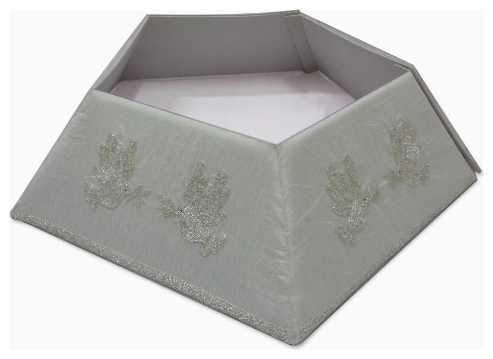 Hand Beaded Christmas Tree Collar, Doves on White Silk