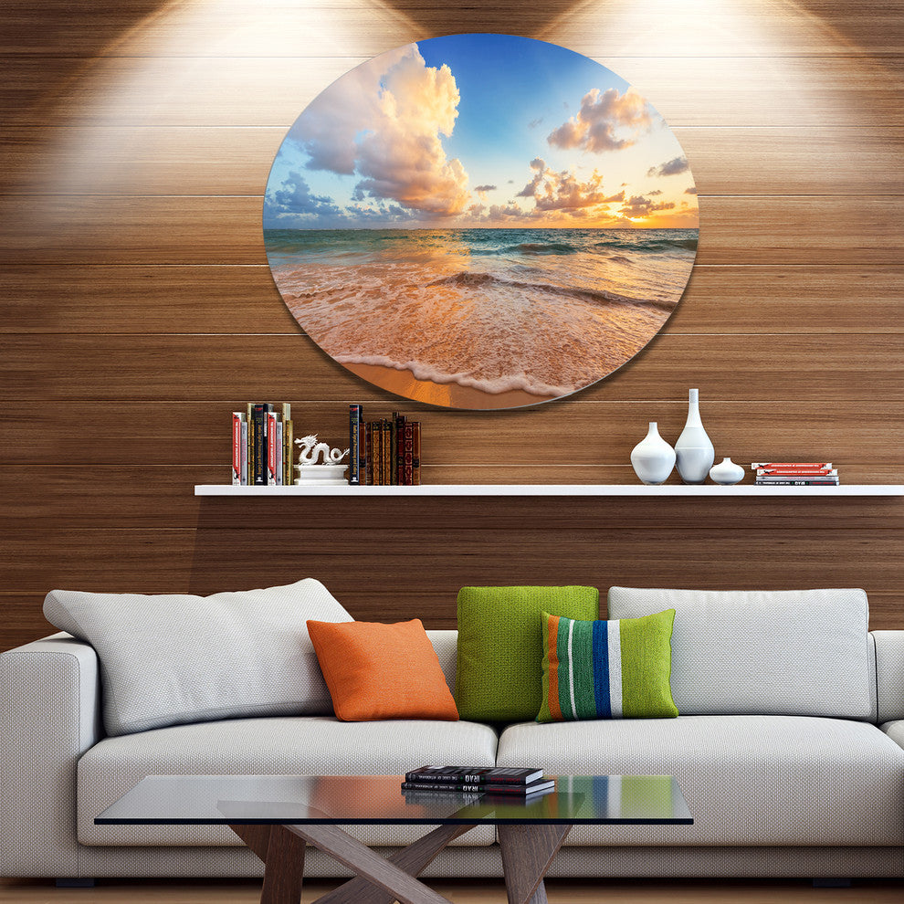 Beautiful Cloudscape Over Beach, Beach Round Wall Art, 11"