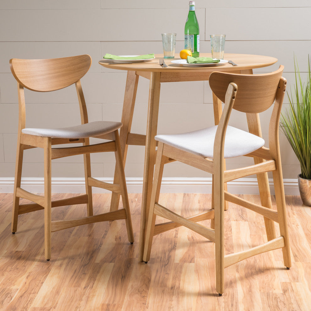 GDF Studio Molle Mid-Century Design Counter Stools, Beige/Oak, Set of 2