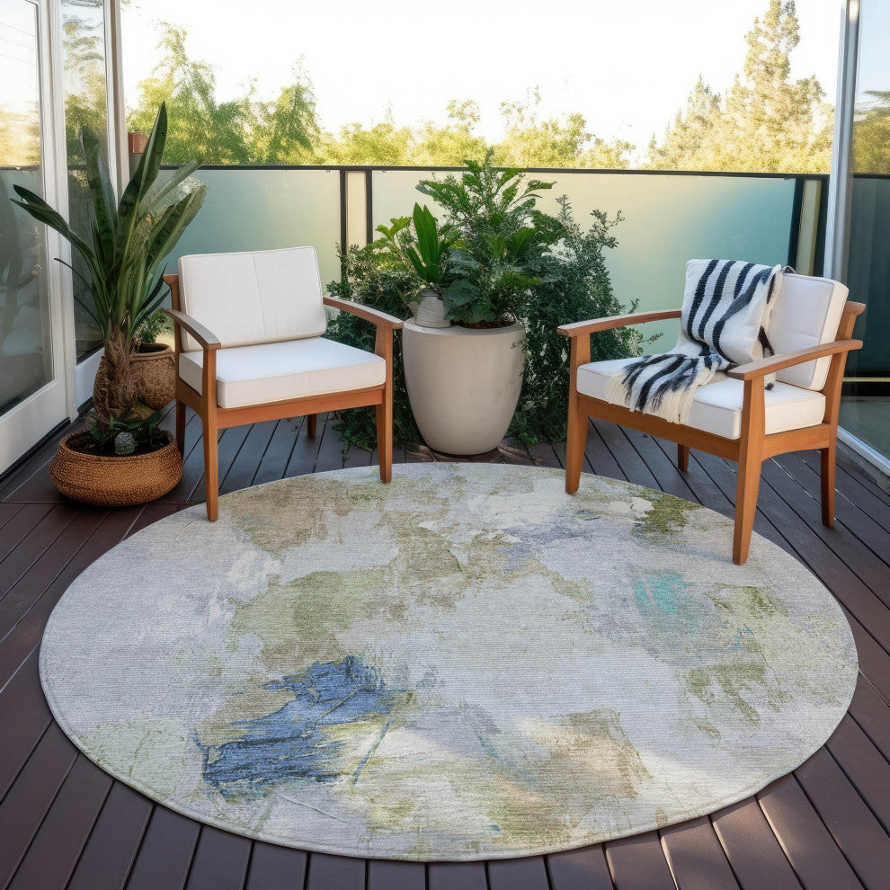 Machine Washable Indoor/Outdoor Chantille ACN1914 Beige 8' x 8' Round Rug