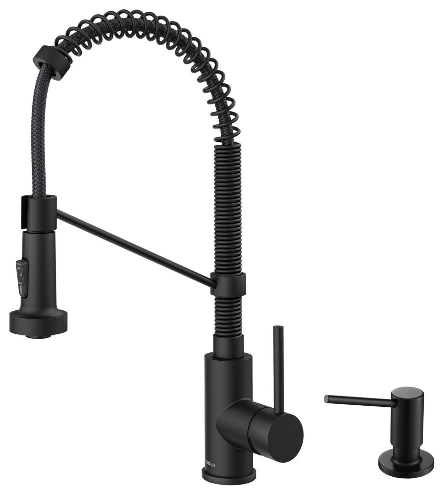 Bolden Commercial Style 2-Function Pull-Down 1-Handle 1-Hole Kitchen Faucet, Matte Black With Soap Dispenser