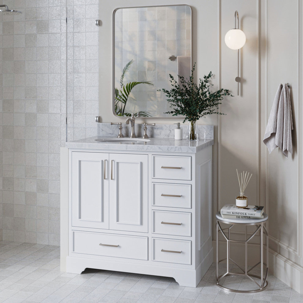 Ariel Stafford 36" Single Left Offset Sink Bathroom Vanity Base, White