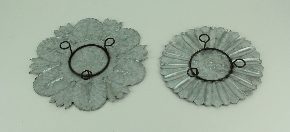 Distressed Embossed Tin Flower Decorative Wall Plaque Set of 2