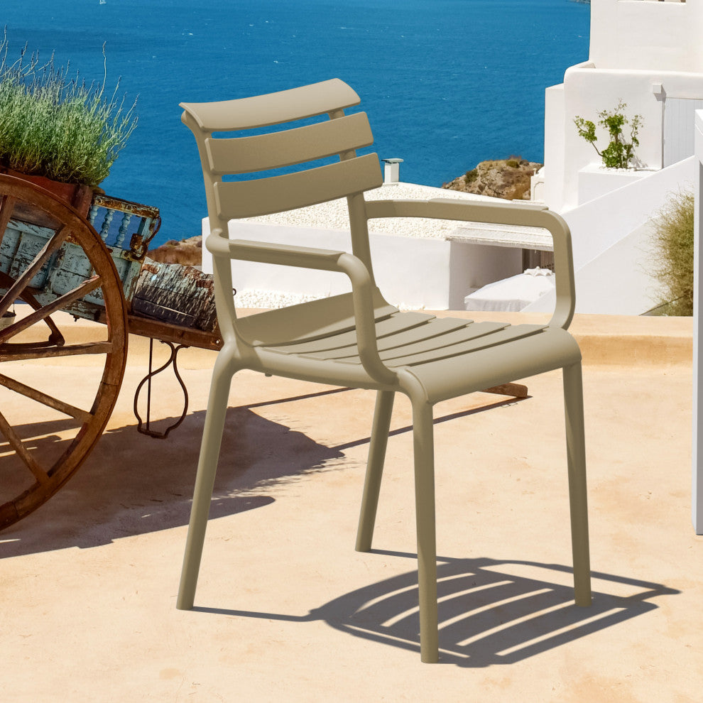 Paris Resin Outdoor Arm Chair, Set of 2, Taupe