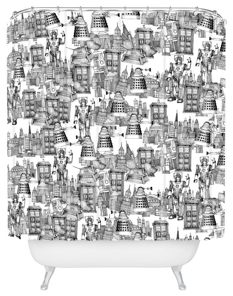 Sharon Turner Walking Doodle Toile De Jouy Shower Curtain