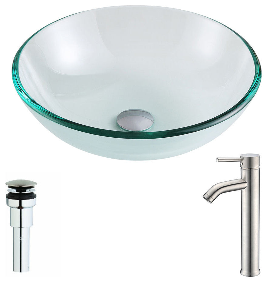 ANZZI Etude Series Deco-Glass Vessel Sink with Fann Faucet