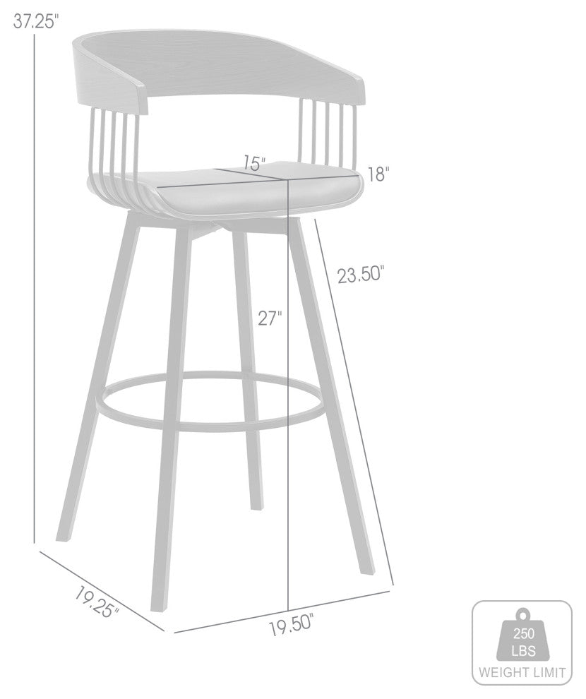 Athena Swivel Walnut Wood Counter Stool Black Faux Leather With Black Metal, 27"