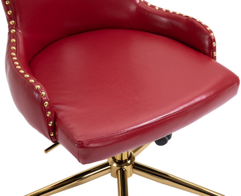 Hendrix Swivel and Adjustable Vegan Leather Office Chair, Red, Rich Gold Base