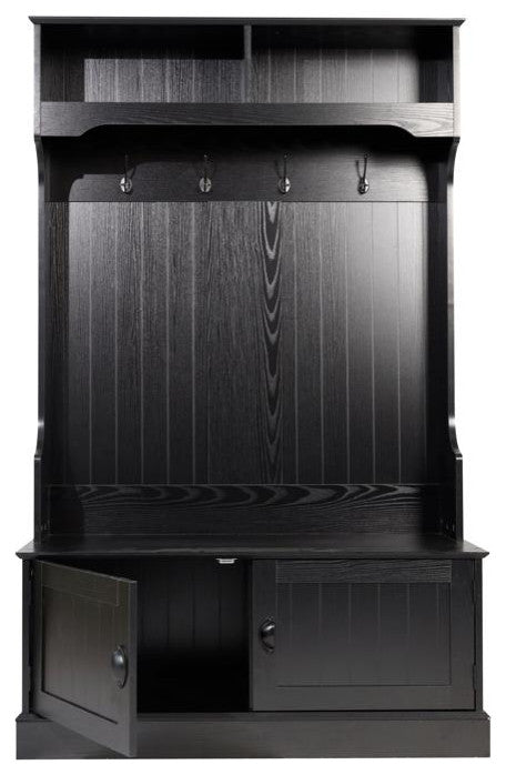 Fraser 40" Double Door Storage Bench, Coat Rack and 2 Upper Storage Cubbies, Black