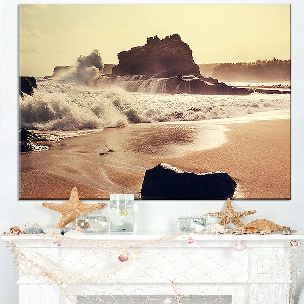 "Java Beach With Foaming Waters" Seashore Canvas Print, 32"x16"