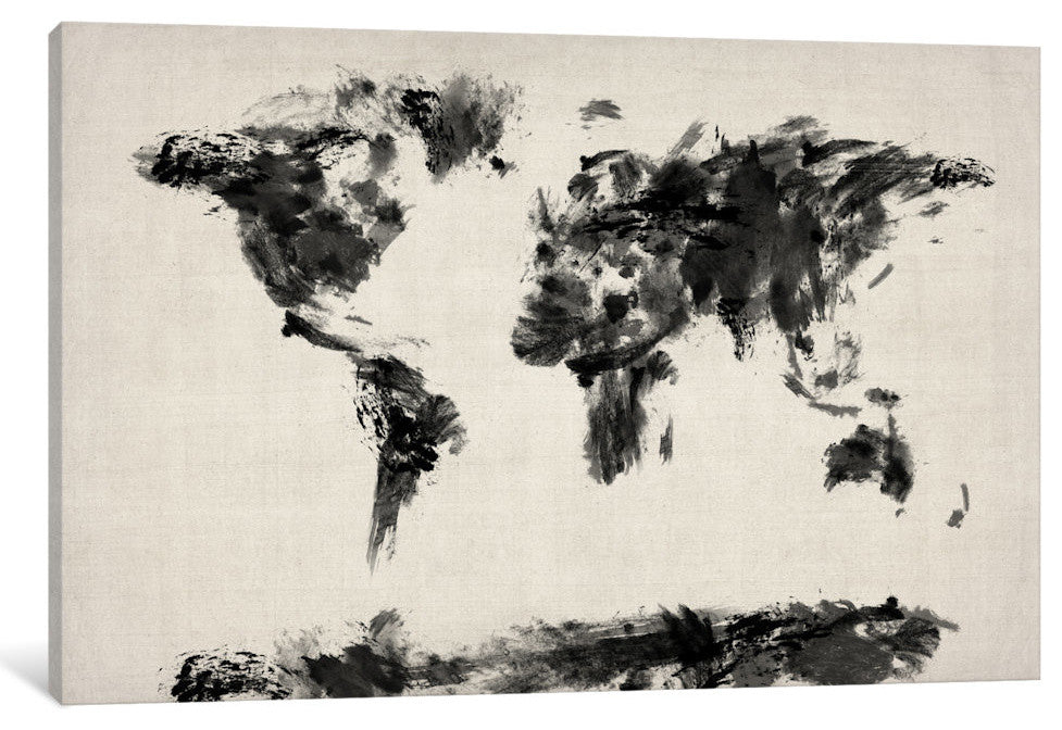 "Map Of The World Paint Splashes, Black" Wrapped Canvas Print, 18x12x1.5