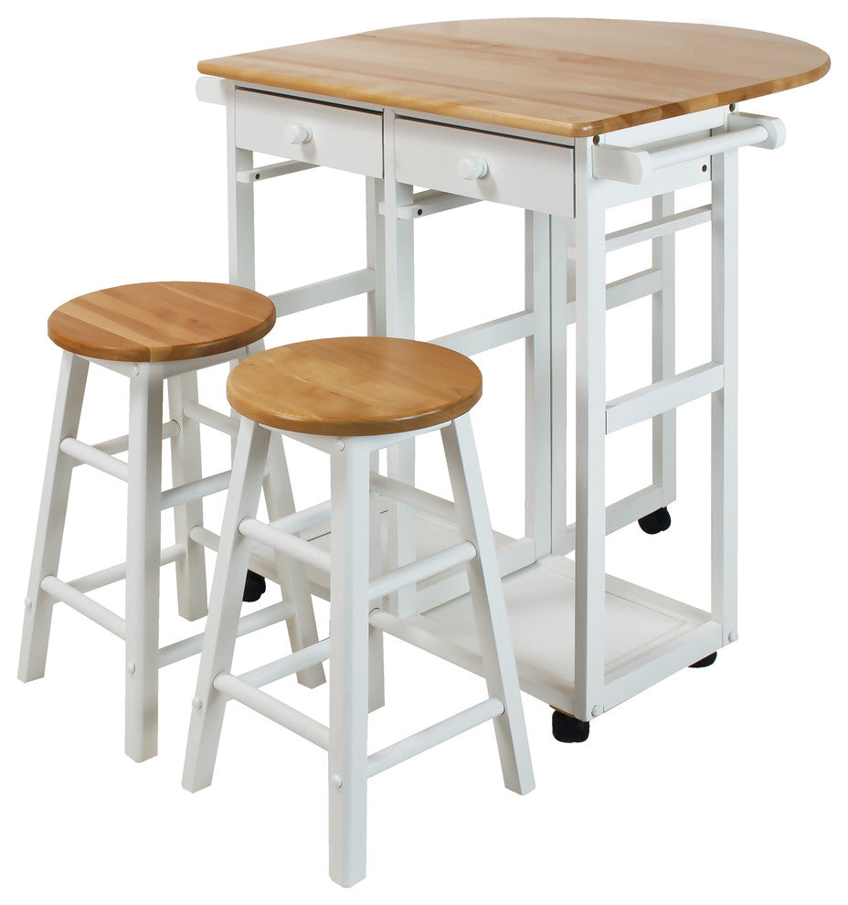 Breakfast Cart With Drop Leaf Table, White