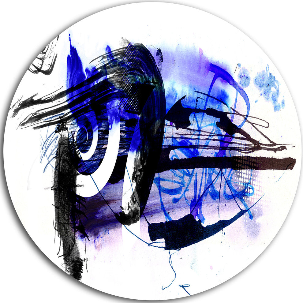 Blue Stain Abstract, Modern Abstract Art Disc Metal Wall Art, 36"