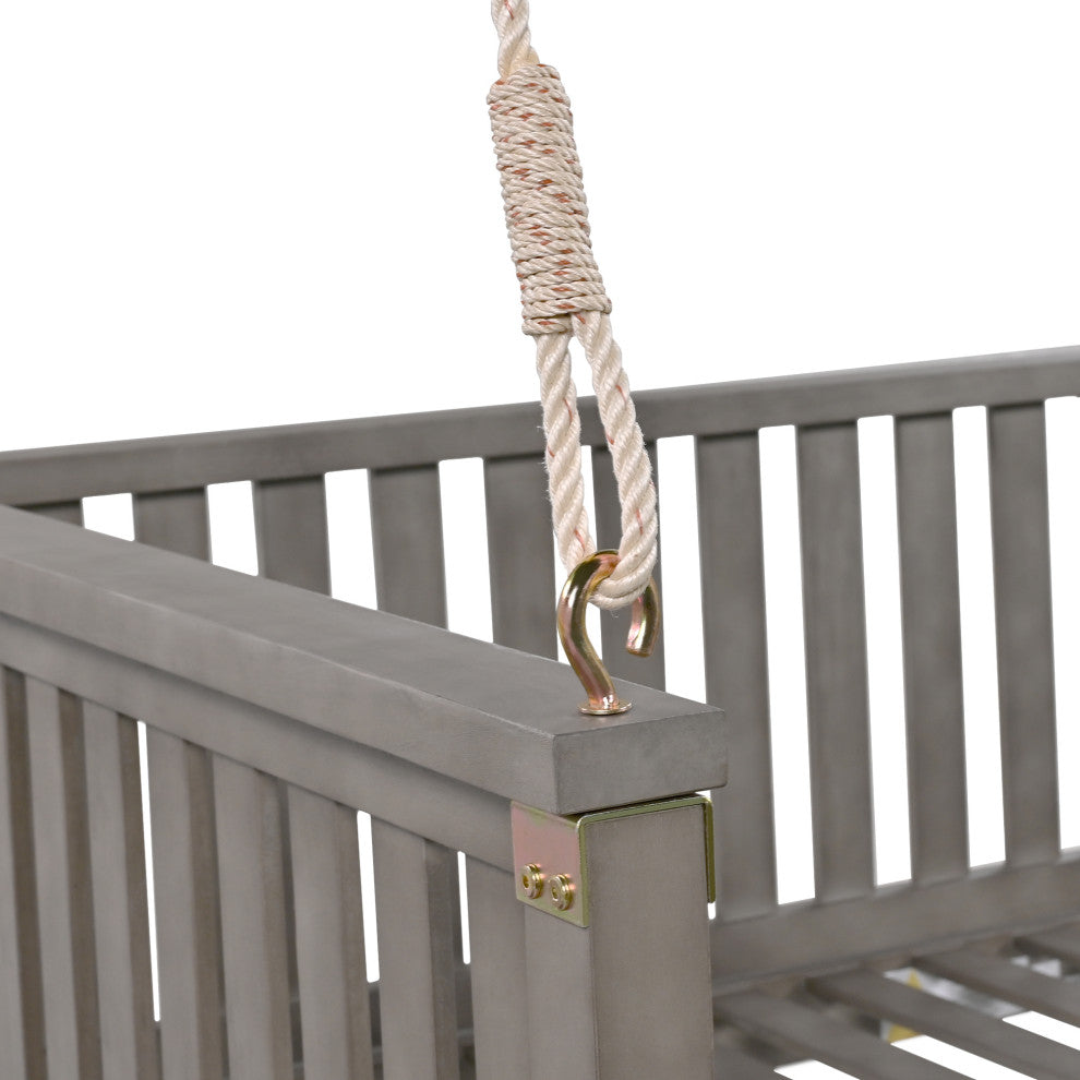 GDF Studio Acacia Wood Twin Size Garden Porch Swing Bed, Gray