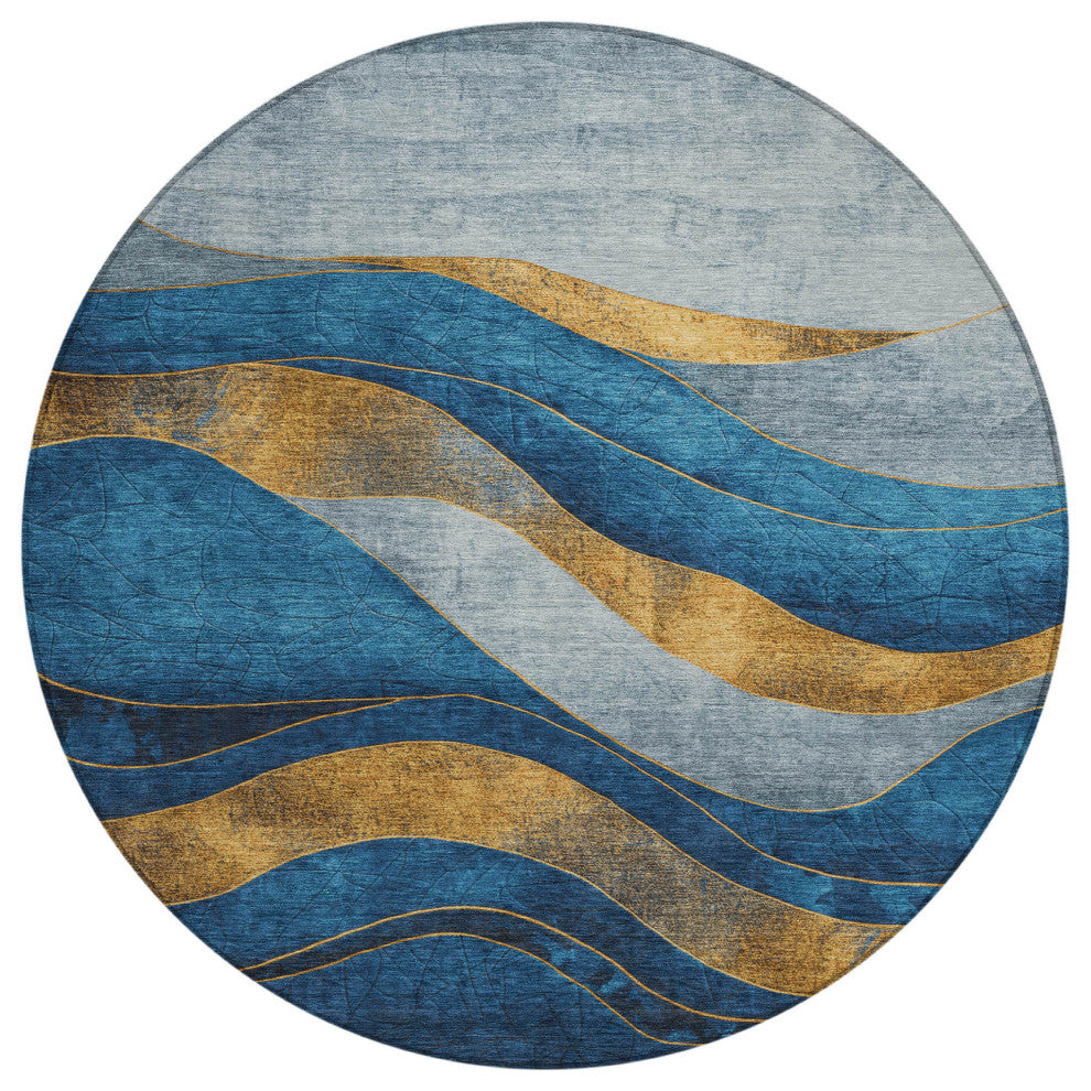 Machine Washable Indoor/Outdoor Chantille ACN1892 Blue 8' x 8' Round Rug