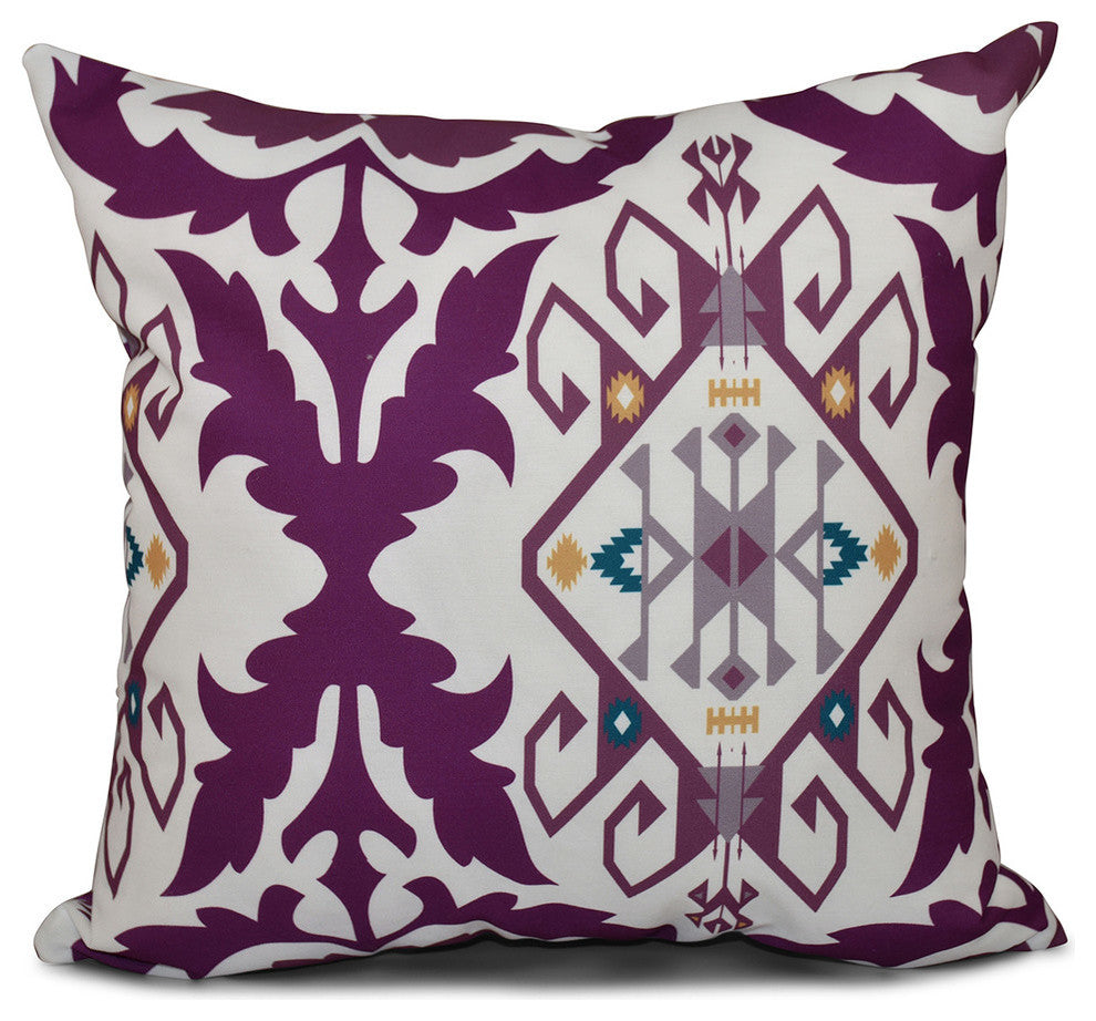 Bombay Medallion, Geometric Print Pillow, Purple, 20"x20"